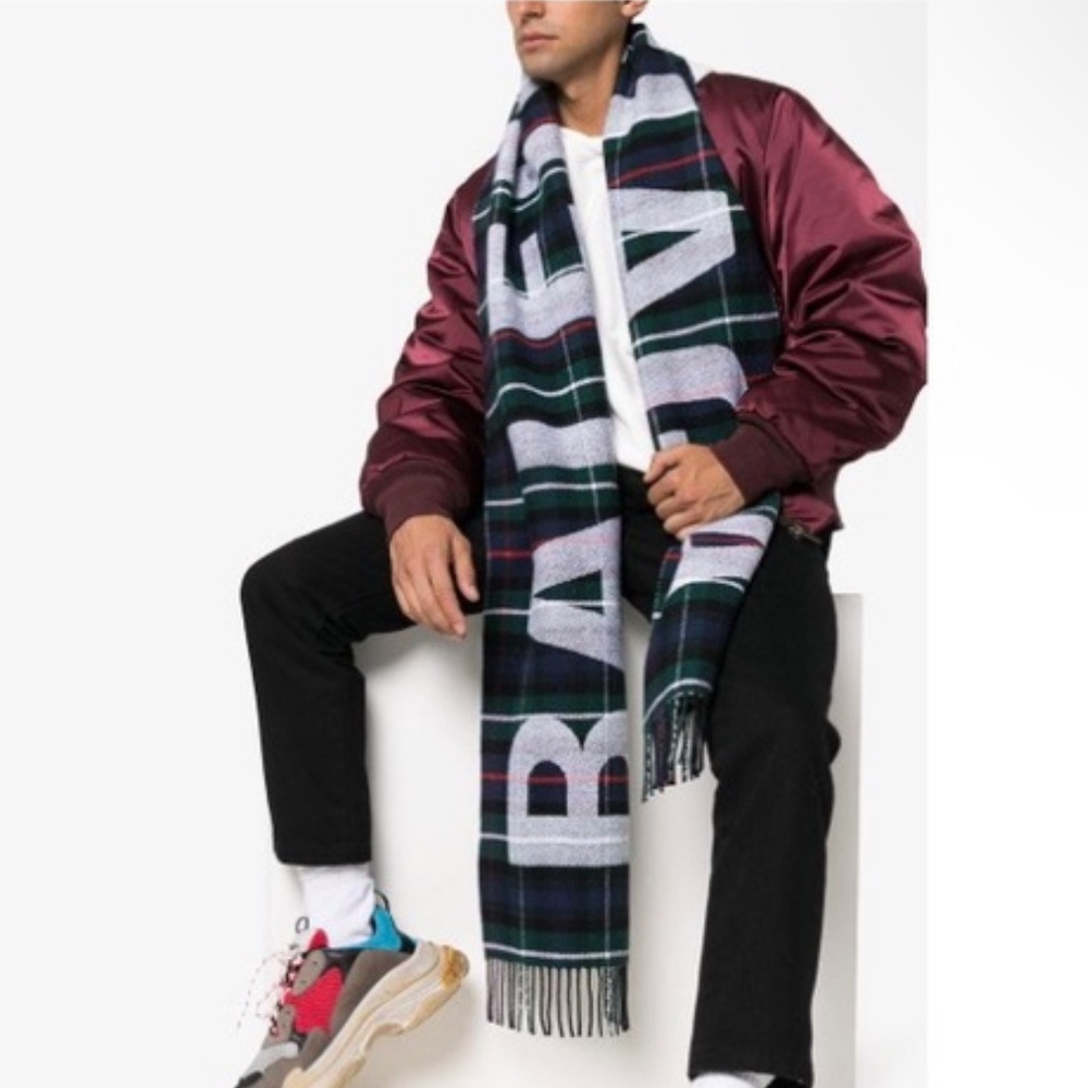 Balenciaga Multicolor Tartan Logo Scarf - Picture 1 of 8